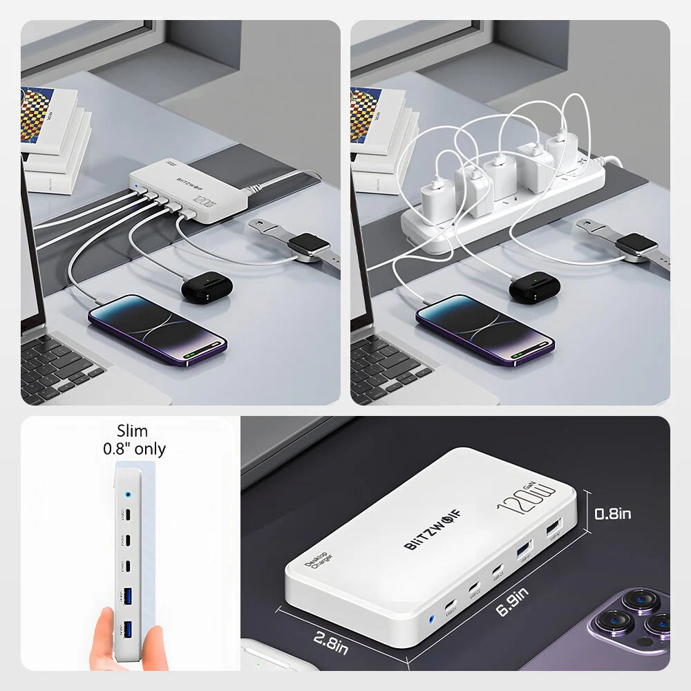 120 W GaN 5-Port USB PD-Ladegerät, Schnellladen für iPhone, Samsung, MacBook – EU-Stecker