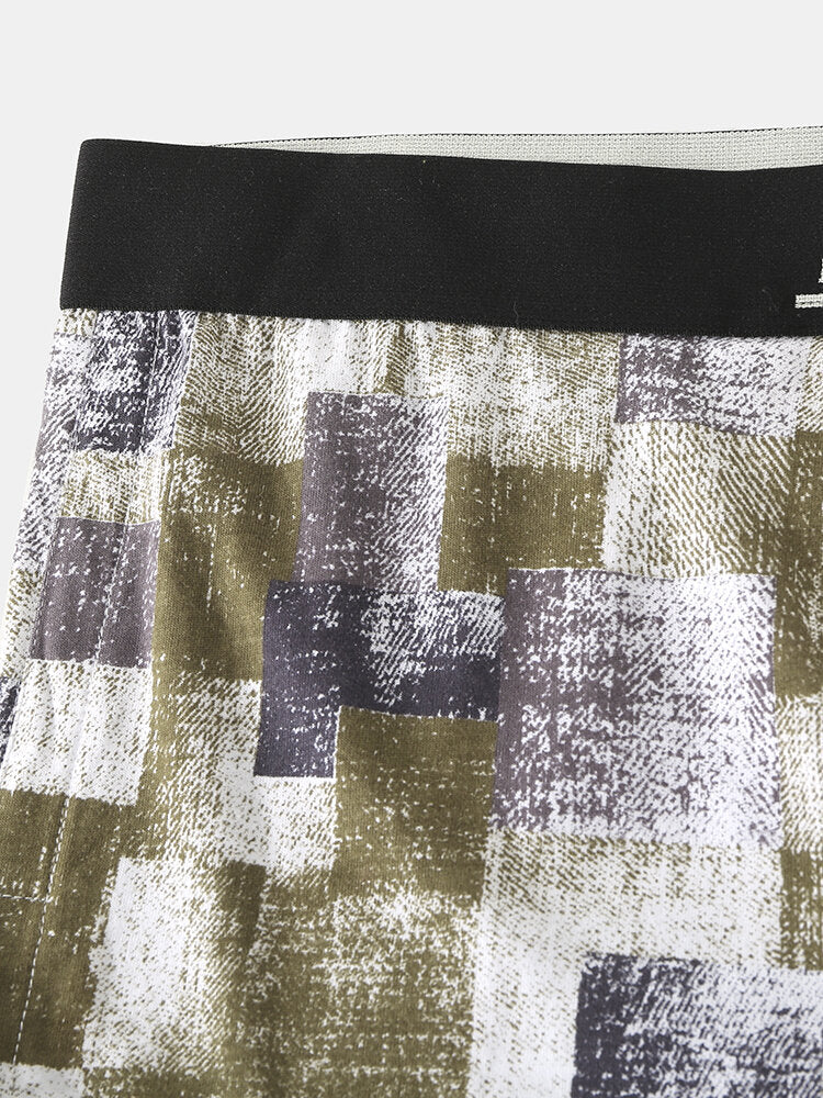 Herren-Boxershorts mit Farbblock-Print, 100 % Baumwolle, atmungsaktiv, elastisch, mittlere Taille, Arrow