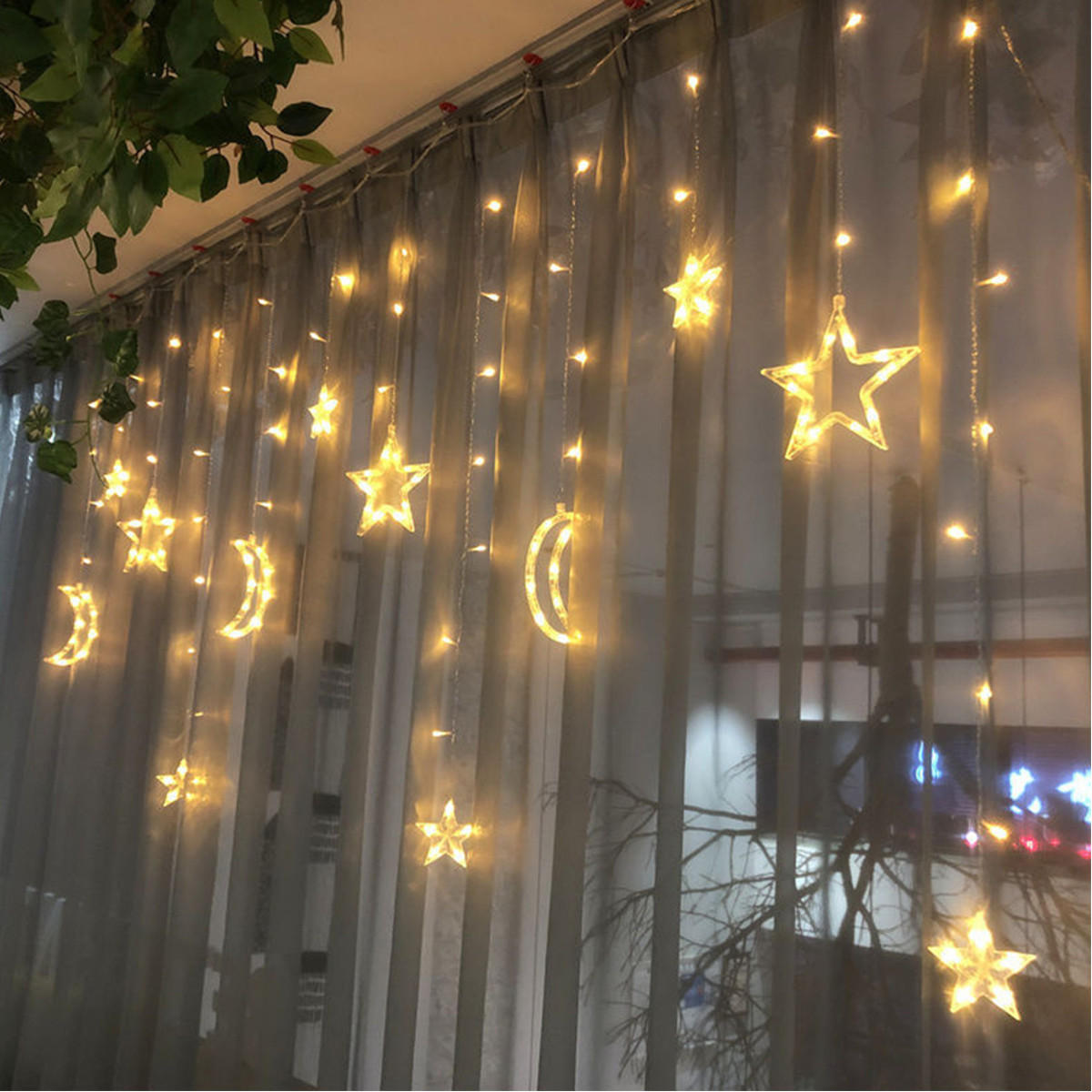 2.5M 3.5M USB LED Moon Star Curtain Fairy String Lights for Christmas, Bedroom, Romantic Decor