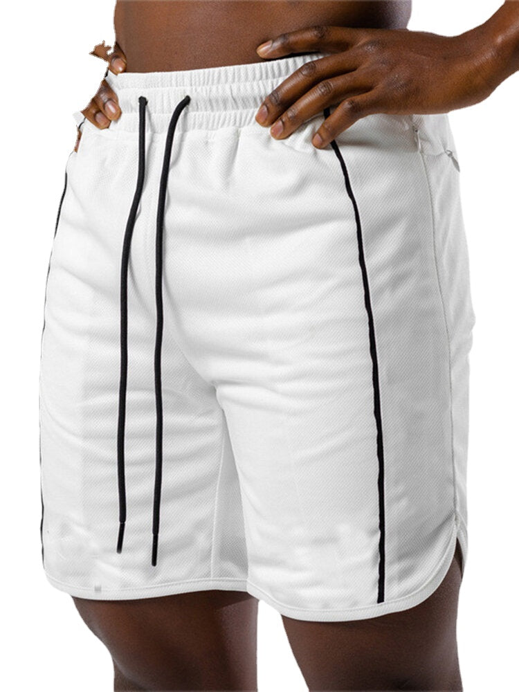 Men's Solid Color Workout Shorts with Pockets and Drawstring for Fitness