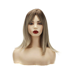 16" Brown Roots Ombre Ash Blonde Synthetic Short Bob Layered Wig for Women