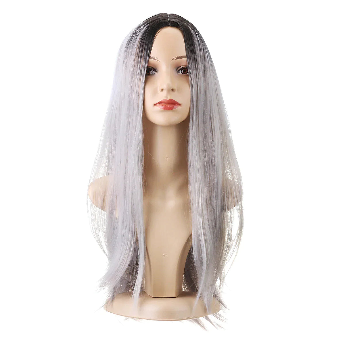 26" 270g Long Ombre Grey Synthetic Hair Wig - Adjustable, Body Wavy, Heat Resistant, for Women Cosplay, 1PC