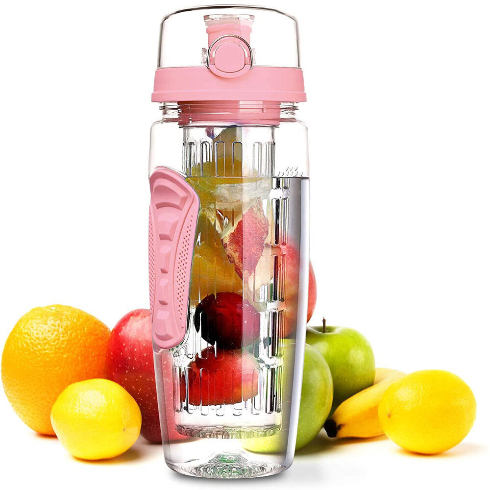 1L Sport Fruit Infuser Water Bottle with Dual Grips and Flip Top Lid for Office and Home