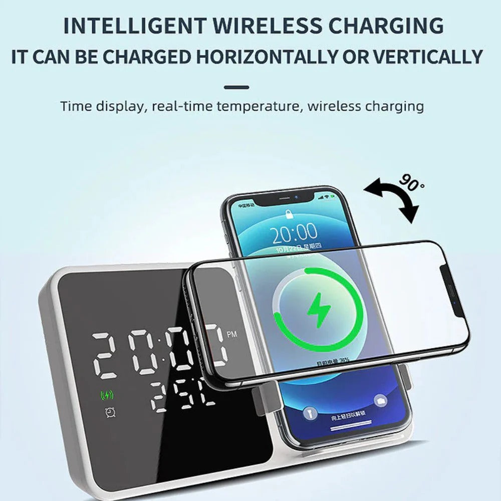 15W Wireless Charger Alarm Clock with Temperature Display for iPhone, Huawei, Samsung