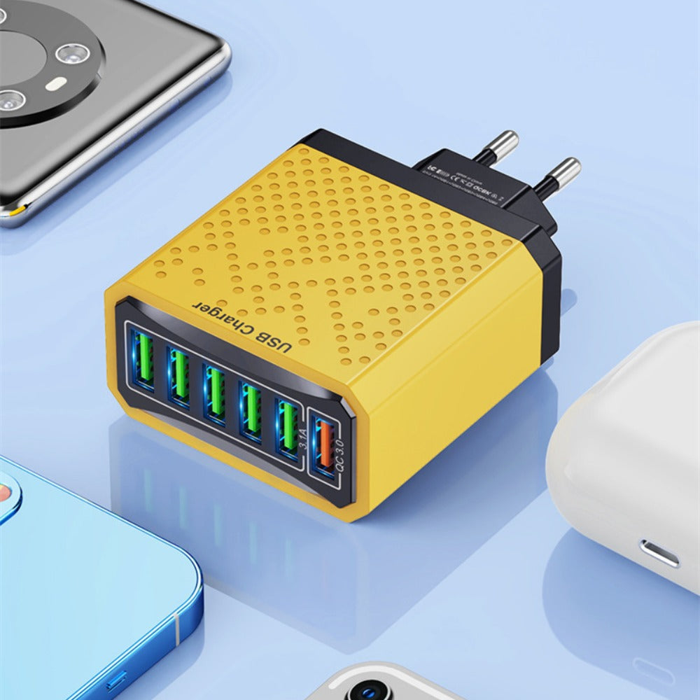 6-Port USB-Ladegerät QC3.0 Schnellladeadapter EU-Stecker für iPhone, Xiaomi, Huawei, Samsung