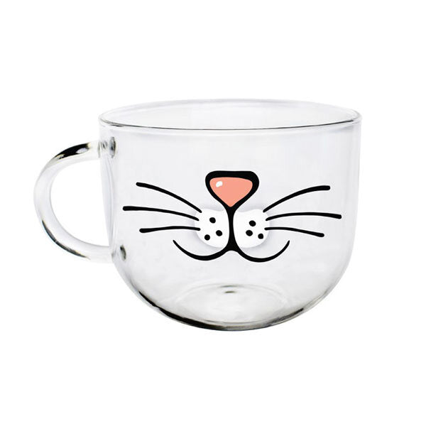 Handgefertigter, temperaturbeständiger Cartoon-Glasbecher - Transparenter Wasserbecher mit Katzen- und Schweinenasenmuster