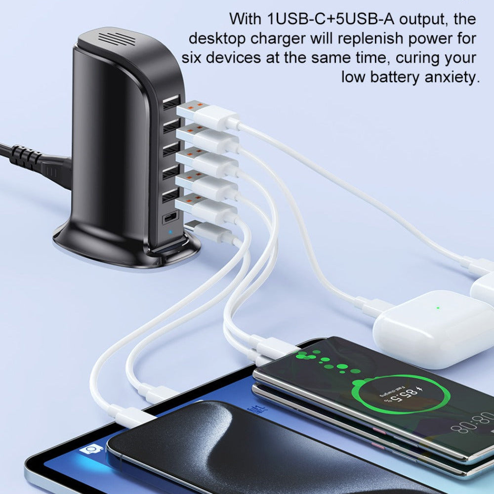 40W 6-Port USB PD Charger, Fast Charging Station for iPhone, Huawei, Samsung, Xiaomi