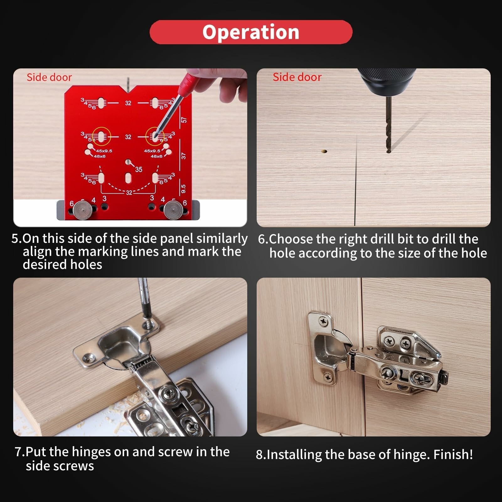 Adjustable Cabinet Hinge Jig - 35mm Drill Guide for 45mm & 48mm Concealed Hinges Installation