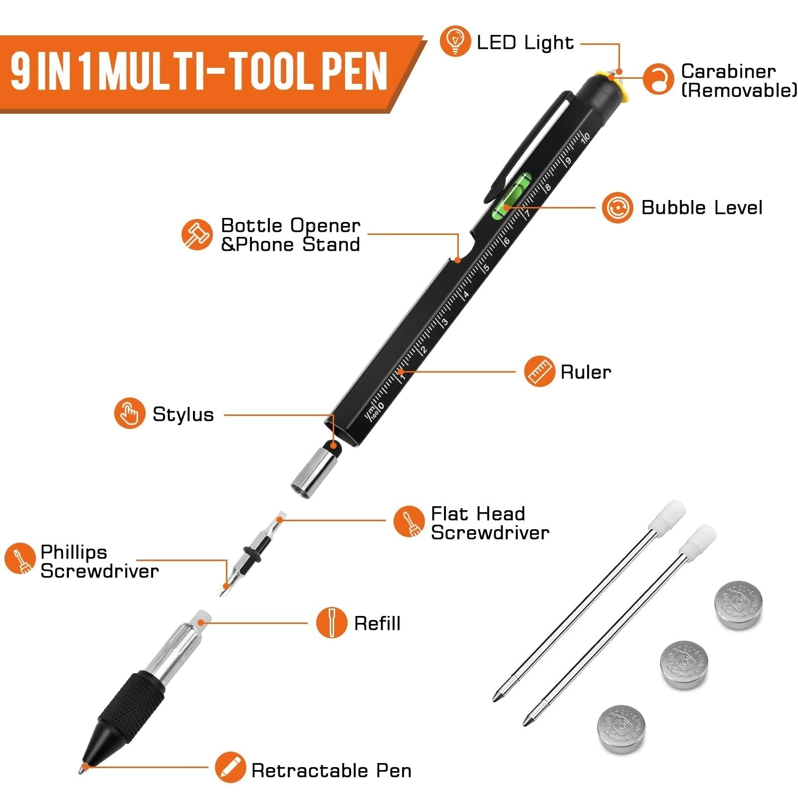 9-in-1 Multi-Tool Stylus Pen: LED, Bottle Opener, Screwdriver & More