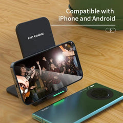 100W Foldable QI Wireless Charger Stand for iPhone 12-15 Pro, Samsung S22-S9, Xiaomi, Huawei