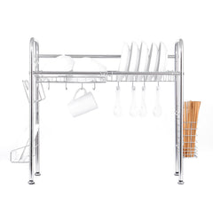 Double Layer Stainless Steel Rack Shelf for Kitchen Dishes - 64/74/84cm Storage Organizer