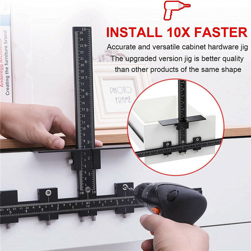 Aluminum Cabinet Hardware Jig - Pocket Hole Drill Locator for Handles, Knobs, and Pulls