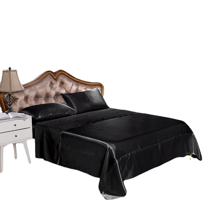 Seidenähnliches, weiches Satin-Spannbettlaken-Set – 4-teiliges einfarbiges Bettwäsche-Tagesdecken-Set