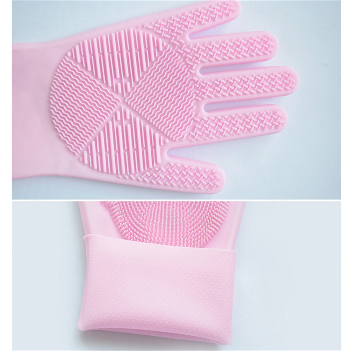 2-Sided Silicone Dishwashing Scrubber Gloves - 1 Pair, Protective Rubber Cleaning Gloves