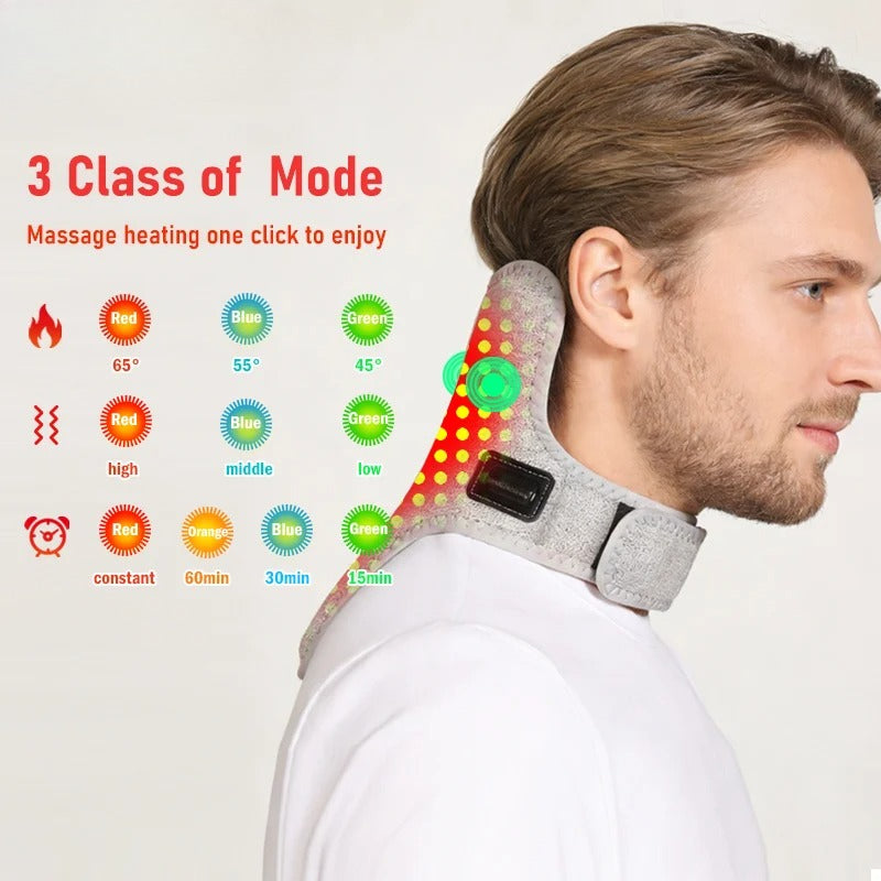 Red Light Therapy Neck Massager, Heated Vibration Wrap for Cervical Spine Pain Relief, Stiff Neck & Tension Support