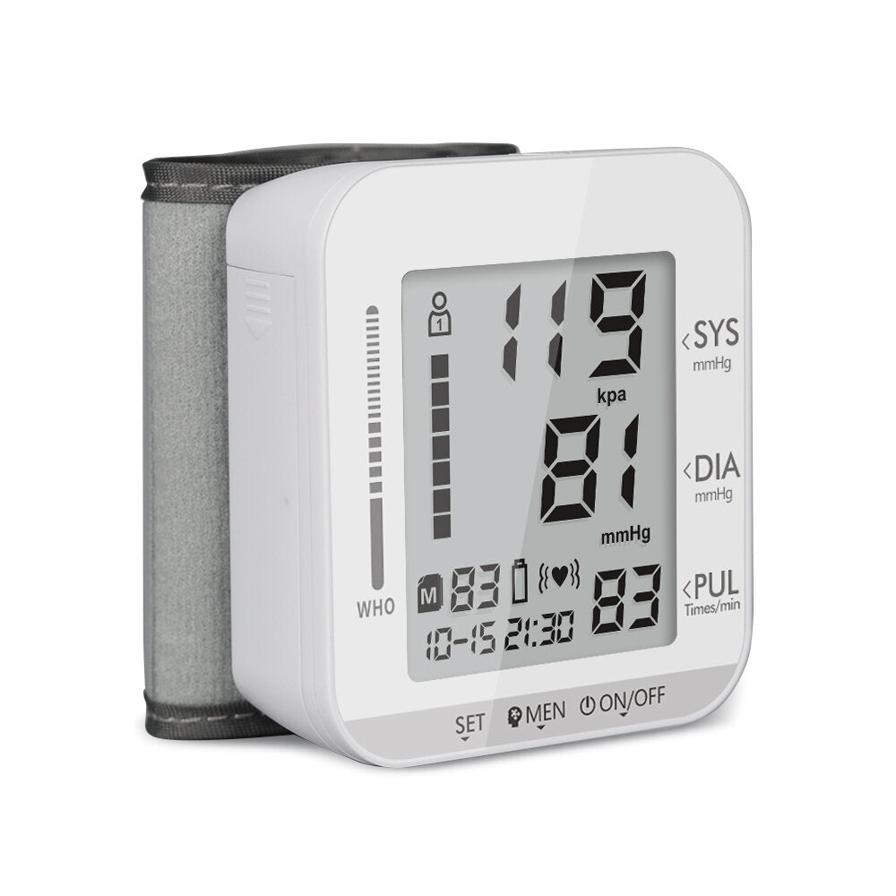 Portable Digital Wrist Blood Pressure Monitor - Heart Rate, Pulse Meter, Tonometer for Home Health Care