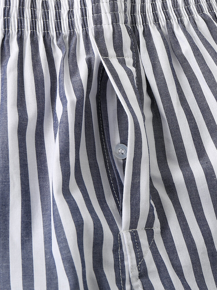 Gestreifte Lounge-Shorts für Herren aus 100 % Baumwolle, lockere Passform, mit Tasche – atmungsaktive Home-Boxershorts