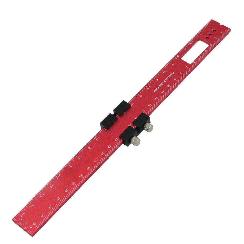 Precision Woodworking Ruler with T-Track Slide Stops - Inch & Metric