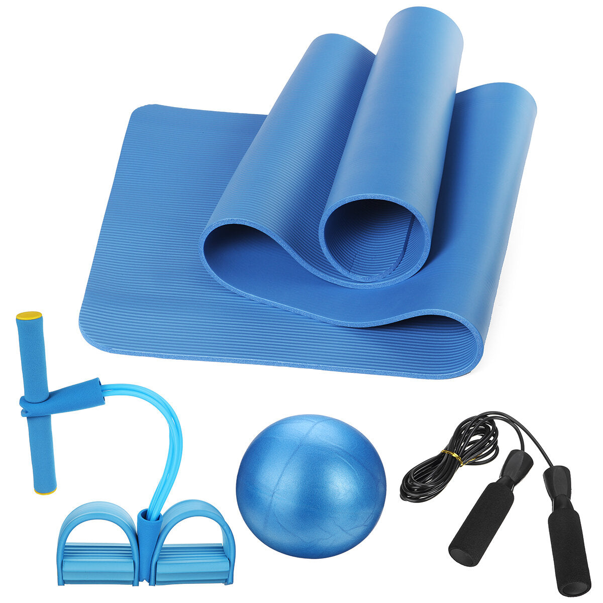 4PCS Yoga Beginner Kit: Anti-Skid Pilates Ball, Jump Rope, Resistance Band, Yoga Mats - Home Fitness Tools