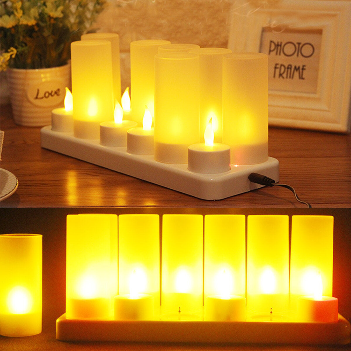 12PCS Rechargeable Flameless LED Tea Light Candles, Flickering, for Birthday Party, US Plug AC110V