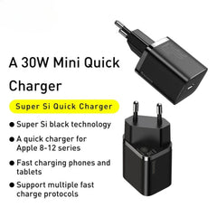 30W USB-C PD3.0 Fast Charger EU Plug for iPhone 15/14, Samsung S24, Xiaomi 14 Pro, Huawei Mate 60