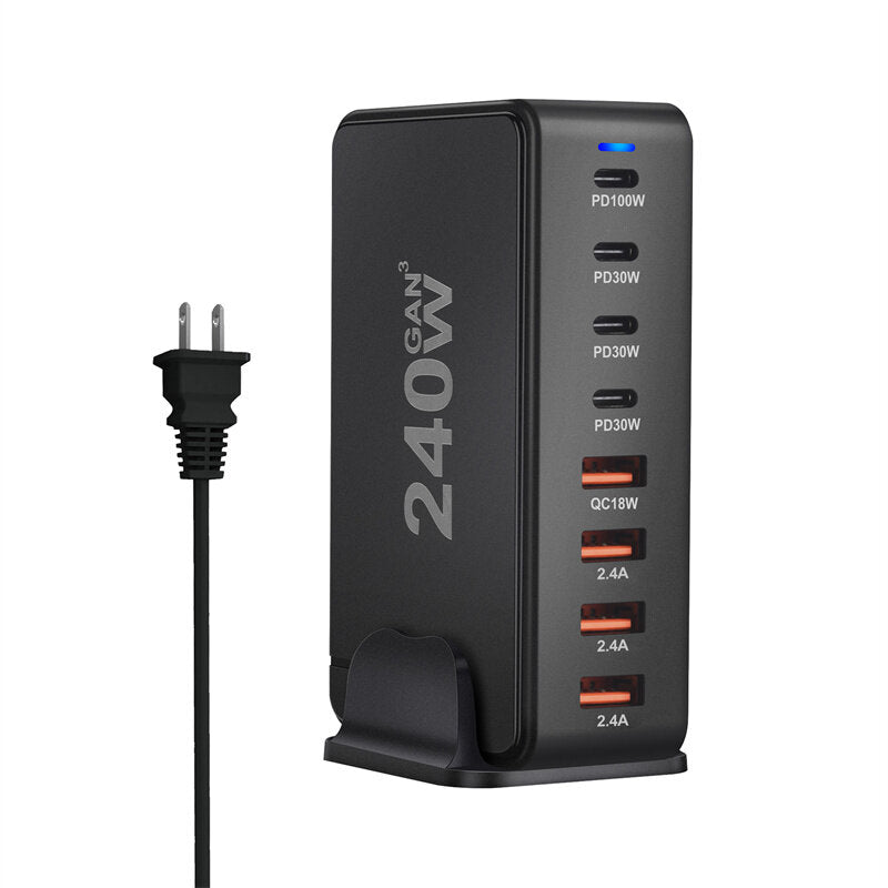 240 W 8-Port GaN USB PD-Ladegerät: 4 USB-A und 4 USB-C, Schnellladen für iPhone, Huawei, Samsung