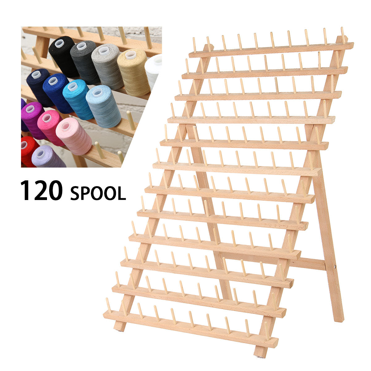 120-Spool Wood Thread Cone Holder Rack Organizer for Sewing, Quilting, and Embroidery