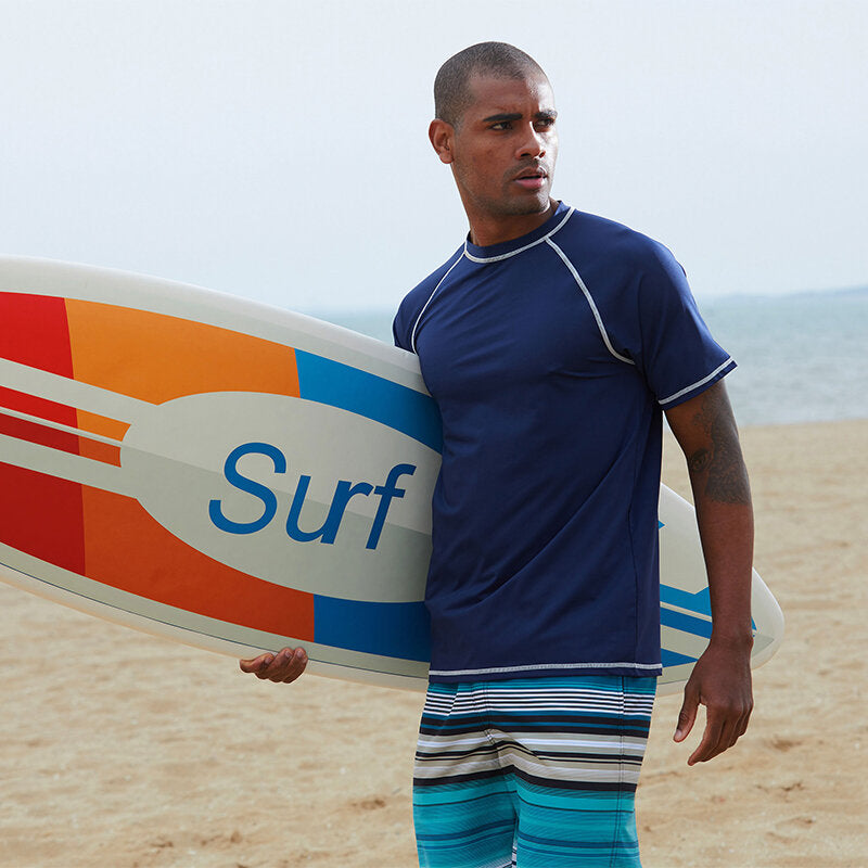 Herren Sommer Surfen Atmungsaktiv Rundhals Kurzarm Bademode Tops