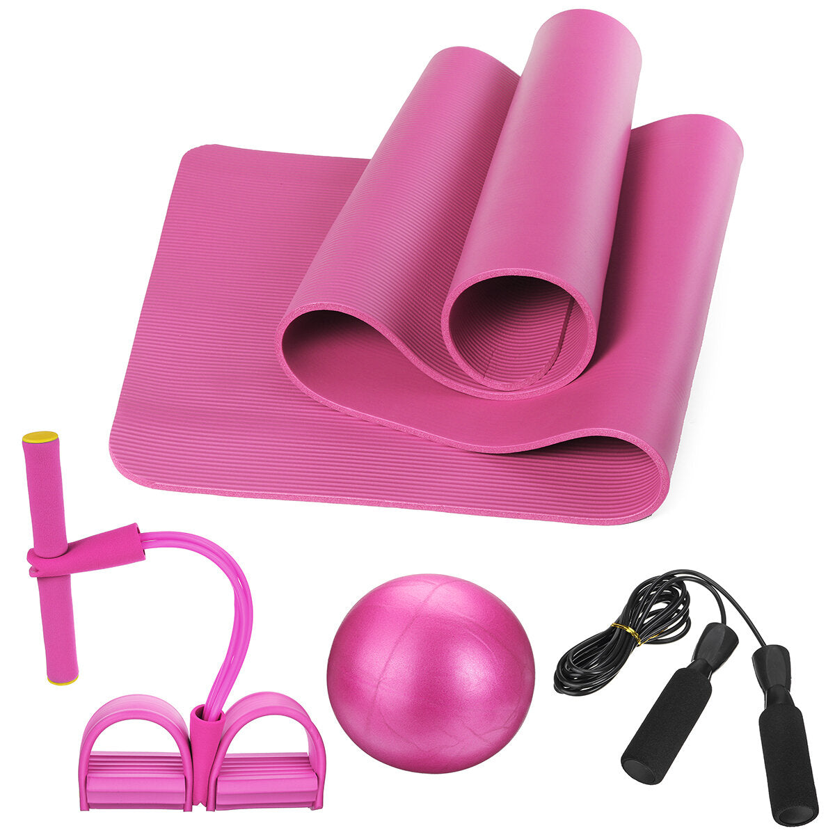 4PCS Yoga Beginner Kit: Anti-Skid Pilates Ball, Jump Rope, Resistance Band, Yoga Mats - Home Fitness Tools