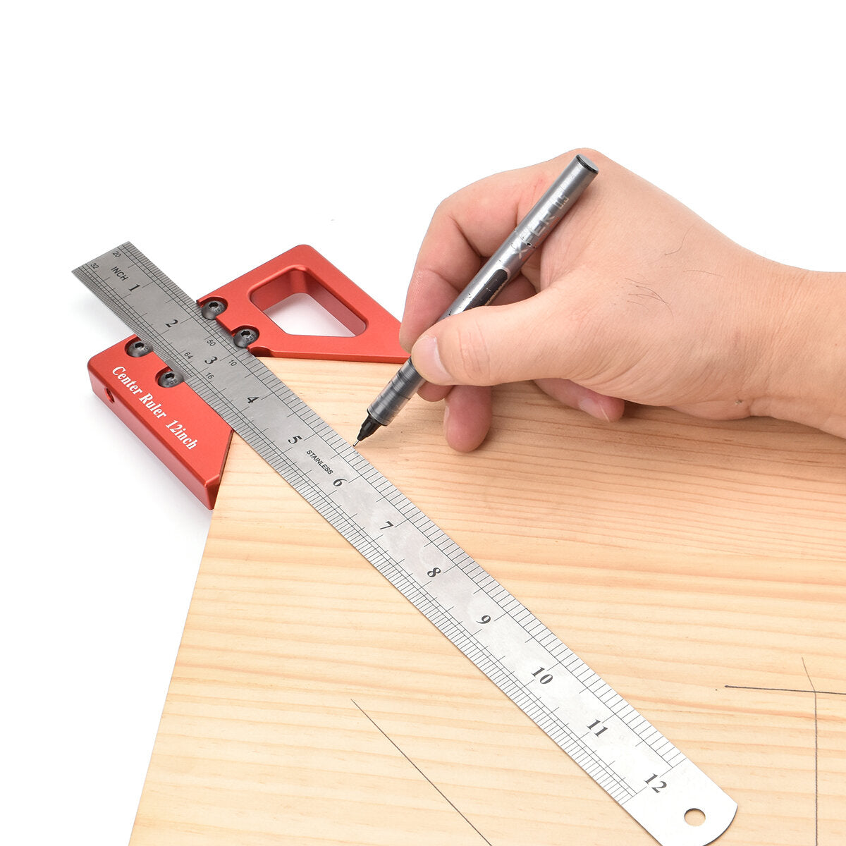 Precision Center Finder and 45-Degree V-Shaped Measuring Ruler Tool