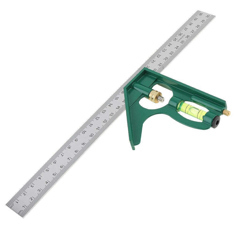 12" 300mm Adjustable Combination Square Ruler 45/90 Degree with Bubble Level - Multi-functional Measuring Tool