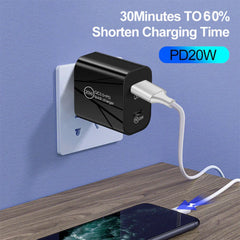 Dualer 20W USB-C PD3.0 QC3.0 Schnellladegerät-Adapter mit EU-Stecker für iPhone, Huawei, Samsung