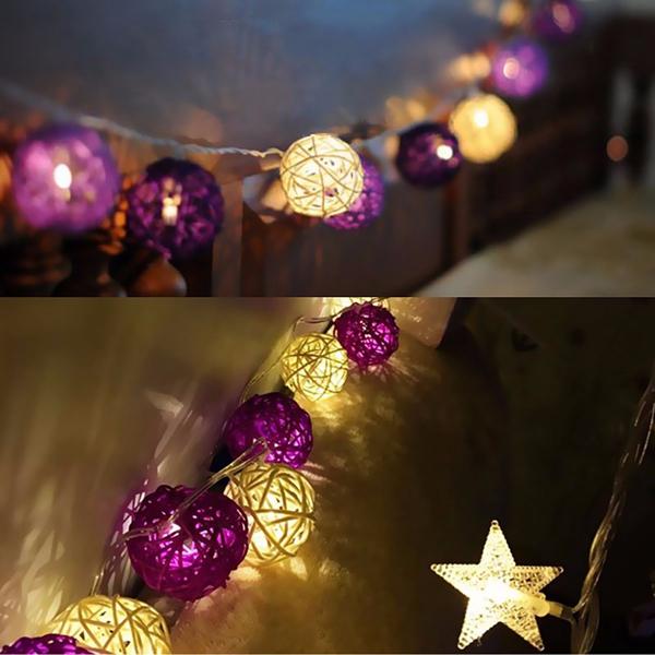 20 LED Rattan Ball String Lights for Home, Garden, Fairy Lamp, Xmas, Wedding, Party Decor