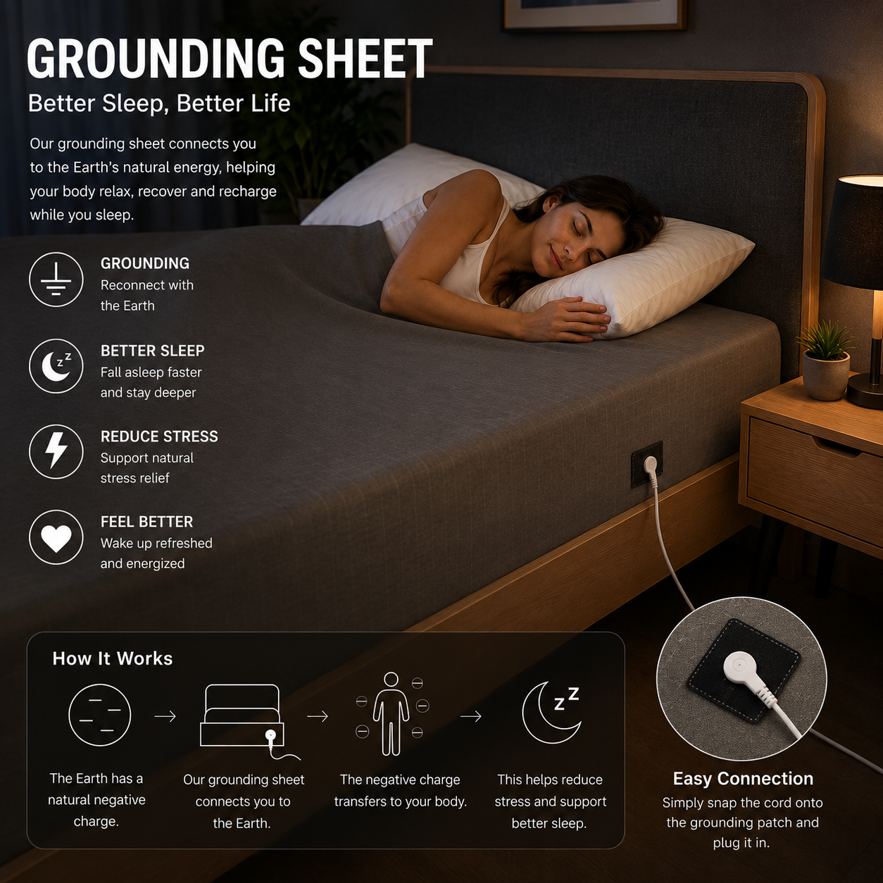 7healthwell EarthSc™ Grounding Fitted Sheet - Japan Standard Sizes - Organic Cotton & Silver Fibre (Grey/White)