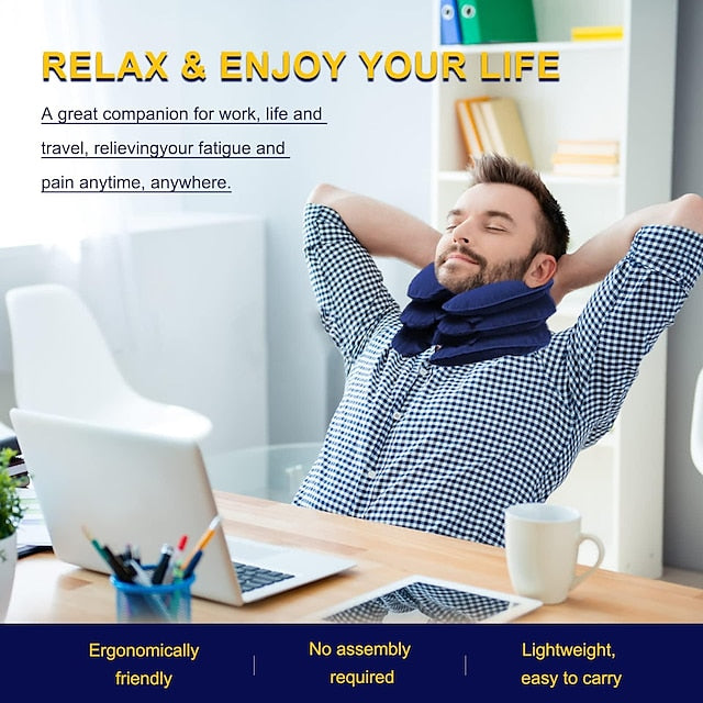 Adjustable Cervical Neck Traction Device for Pain Relief, Inflatable Neck Stretcher & Pillow
