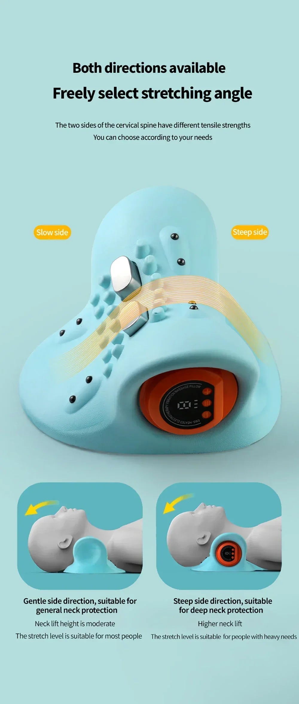 Heated Electric Cervical Neck Massager Pillow with Acupoint Massage for Pain Relief and Neck Stretching