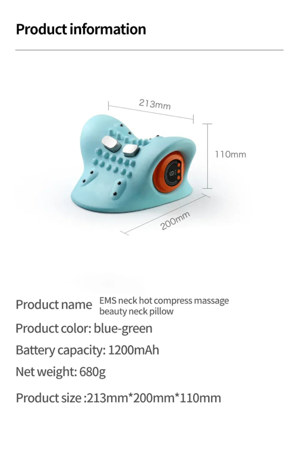Heated Electric Cervical Neck Massager Pillow with Acupoint Massage for Pain Relief and Neck Stretching