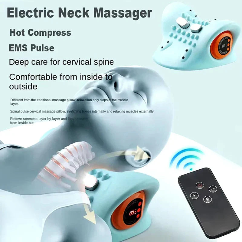Heated Electric Cervical Neck Massager Pillow with Acupoint Massage for Pain Relief and Neck Stretching
