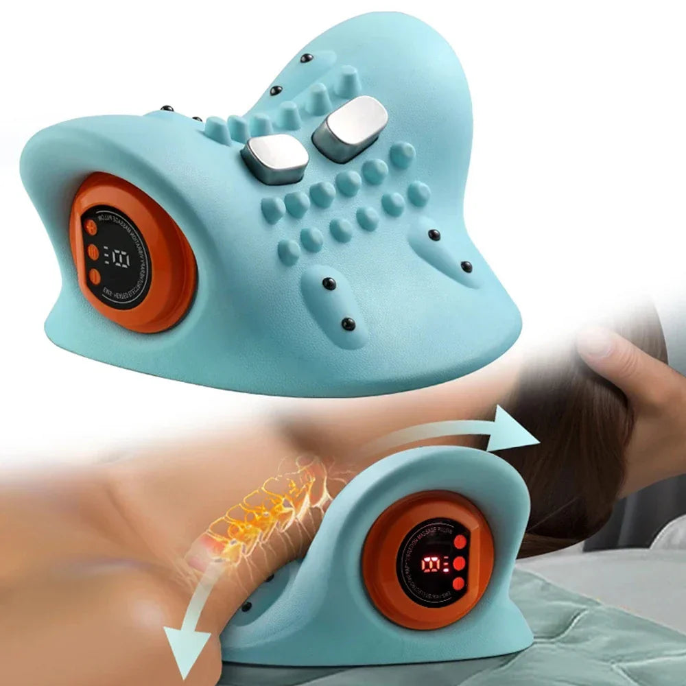 Heated Electric Cervical Neck Massager Pillow with Acupoint Massage for Pain Relief and Neck Stretching