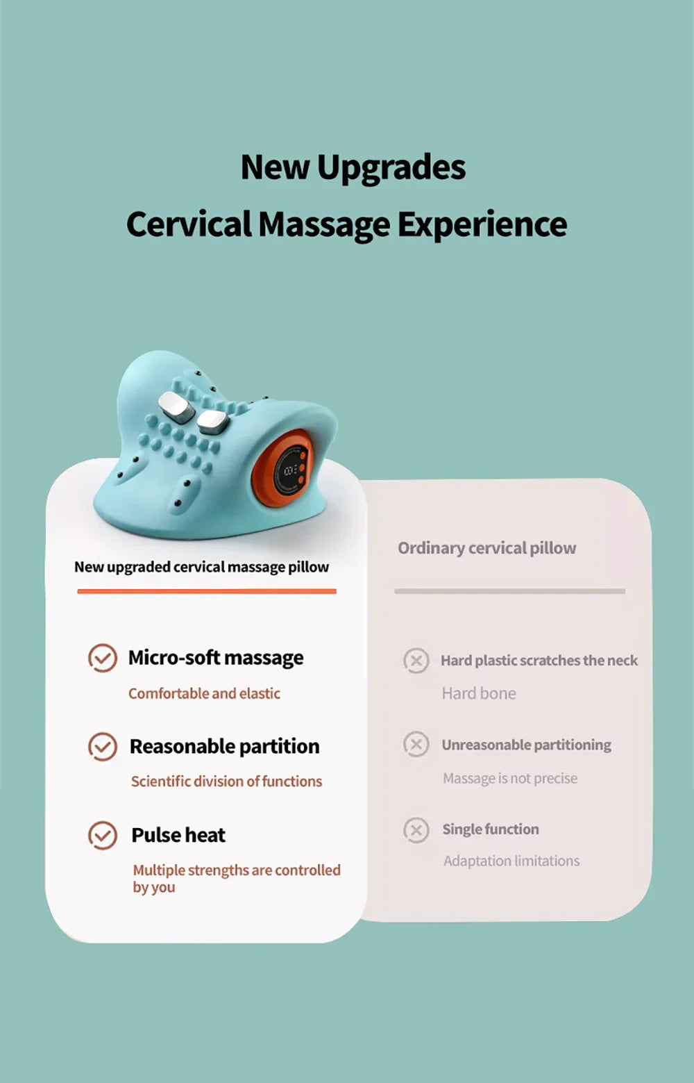 Heated Electric Cervical Neck Massager Pillow with Acupoint Massage for Pain Relief and Neck Stretching
