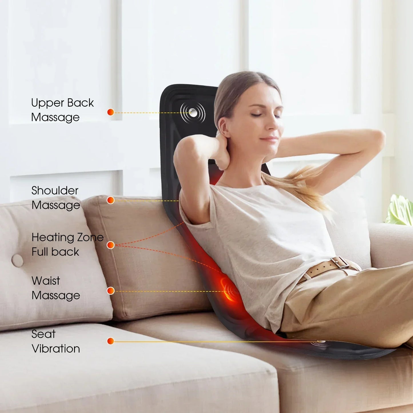 Infrared Electric Back Massager, Full-Body Massage Chair Cushion with Heat, Vibrator for Car, Home, Office - Lumbar & Neck Support