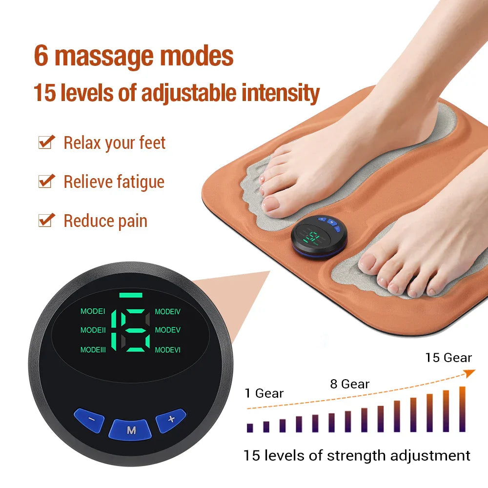 Rechargeable 3D Smart Foot Massage Pad with 6 Modes, 15 Levels for Blood Circulation, Muscle Relaxation & Slimming Legs