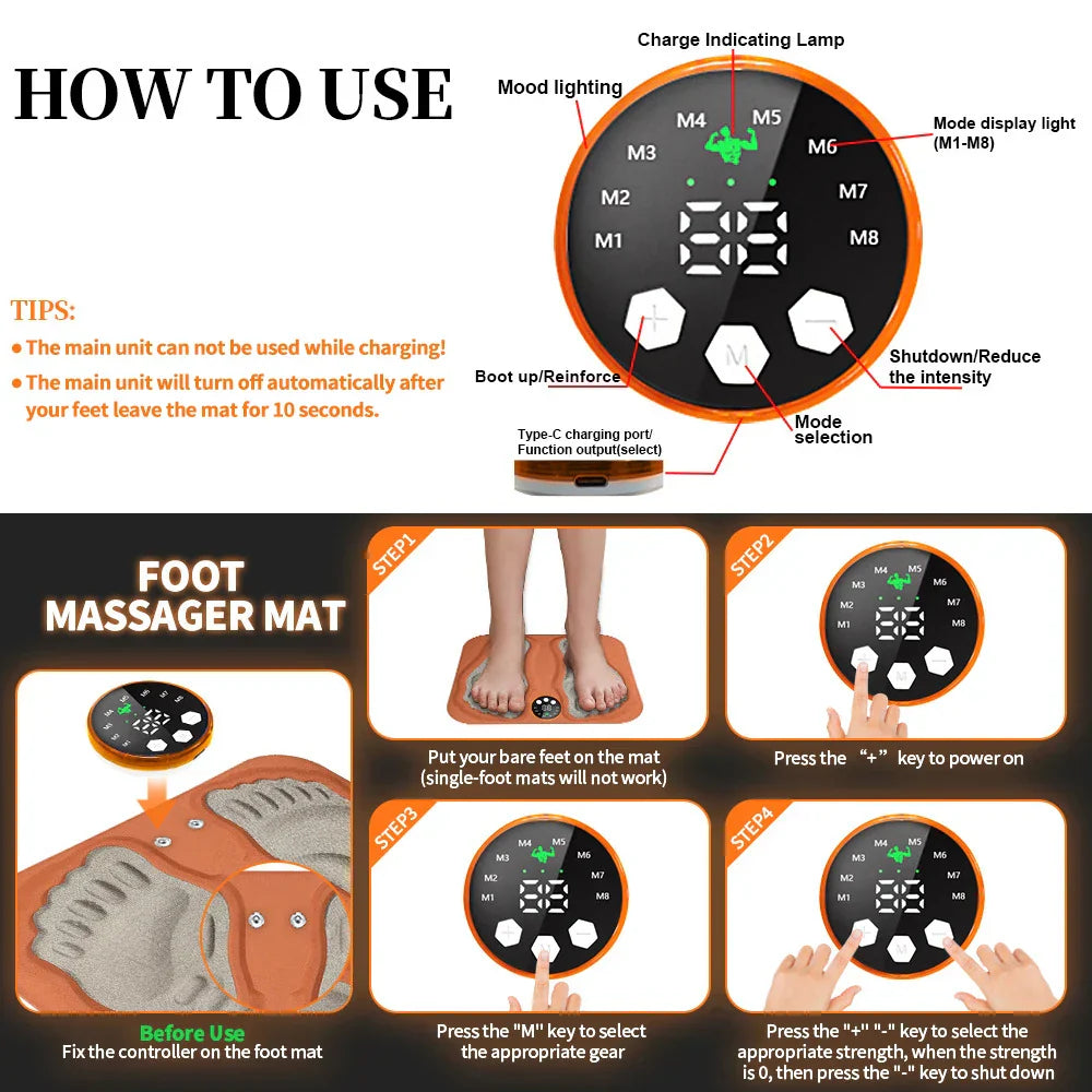 Rechargeable 3D Smart Foot Massage Pad with 6 Modes, 15 Levels for Blood Circulation, Muscle Relaxation & Slimming Legs