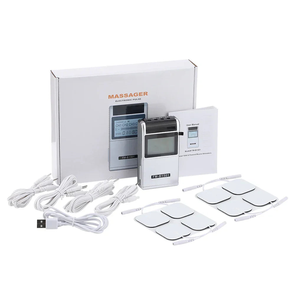 Rechargeable EMS TENS Machine, 15 Modes, Muscle Nerve Stimulator, Physiotherapy Pulse Electrodes, Pain Relief Massager