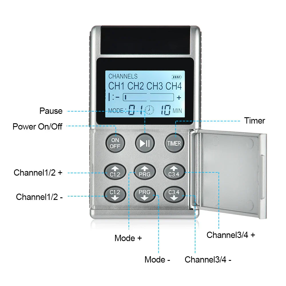 Rechargeable EMS TENS Machine, 15 Modes, Muscle Nerve Stimulator, Physiotherapy Pulse Electrodes, Pain Relief Massager