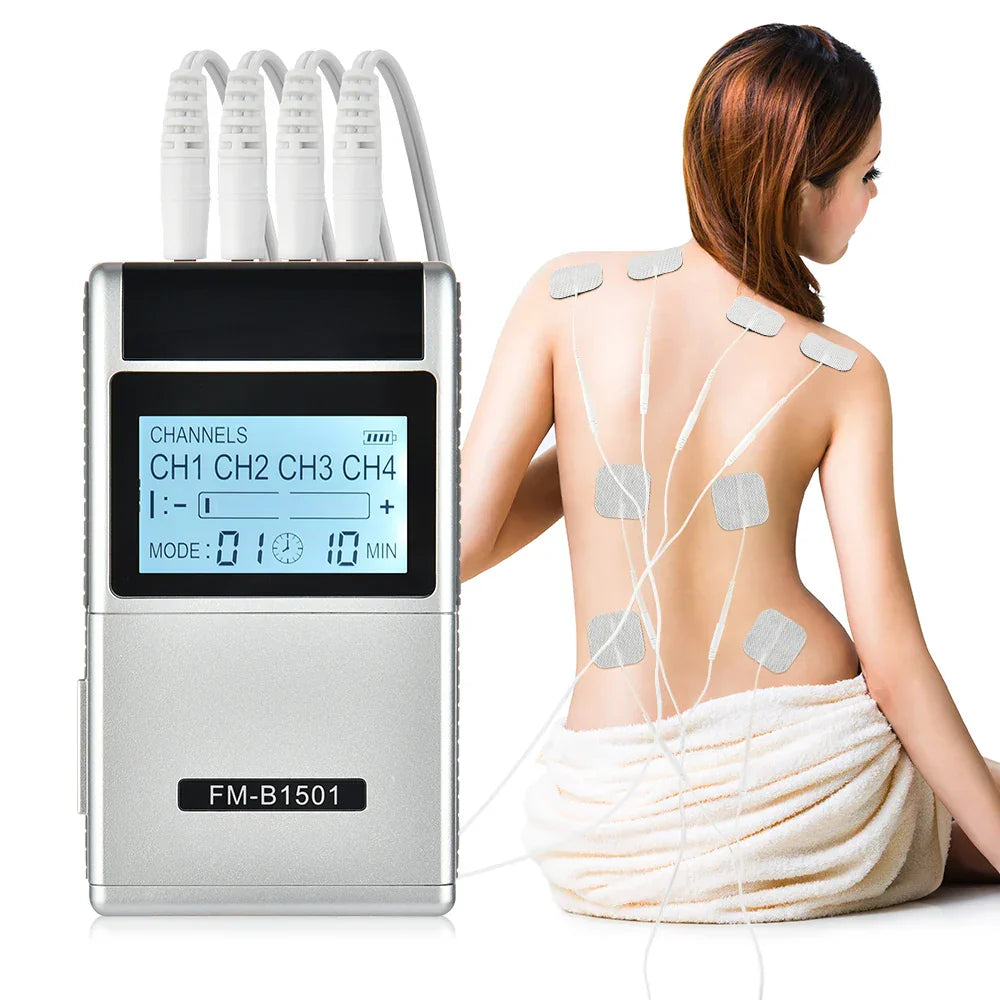 Rechargeable EMS TENS Machine, 15 Modes, Muscle Nerve Stimulator, Physiotherapy Pulse Electrodes, Pain Relief Massager