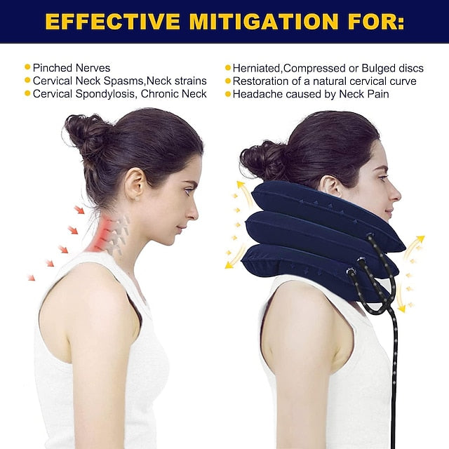 Adjustable Cervical Neck Traction Device for Pain Relief, Inflatable Neck Stretcher & Pillow