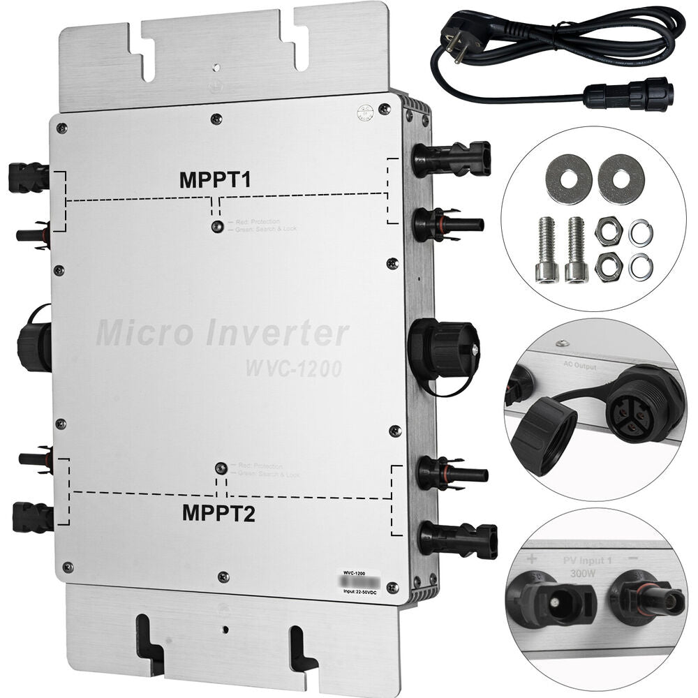 1200W Solar Micro Inverter, Grid Tie MPPT, DC 22-50V to AC 220V, Waterproof