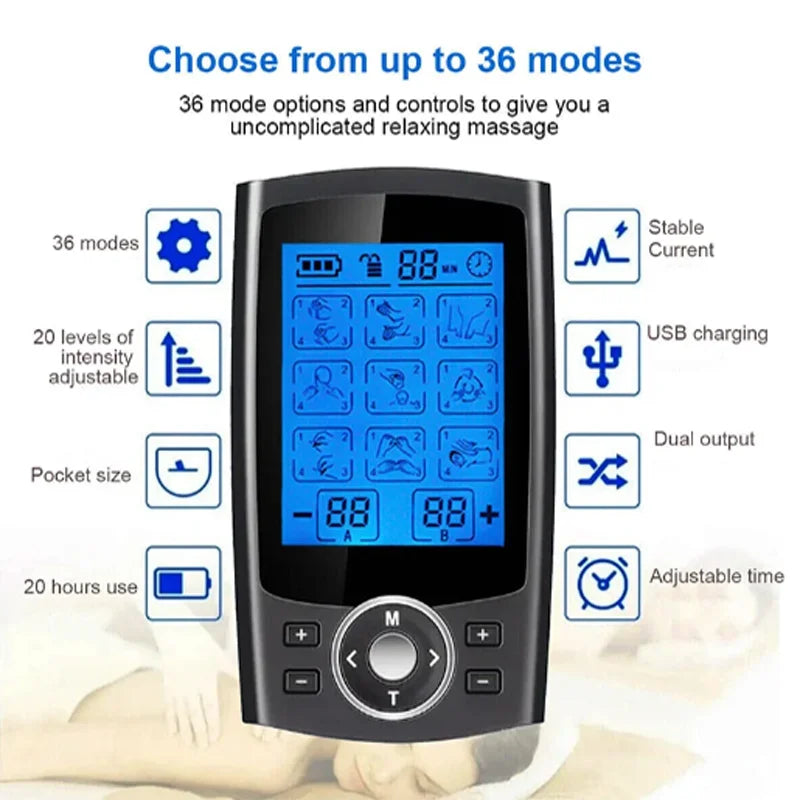 Tens EMS Muscle Stimulator, 36-Mode Electric Acupuncture Body Massage, Digital Therapy Slimming Electrostimulator