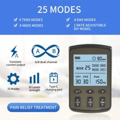 TENS Muscle Stimulator, 25-Mode EMS Acupuncture, Electric Body Massage, Digital Therapy Slimming Machine